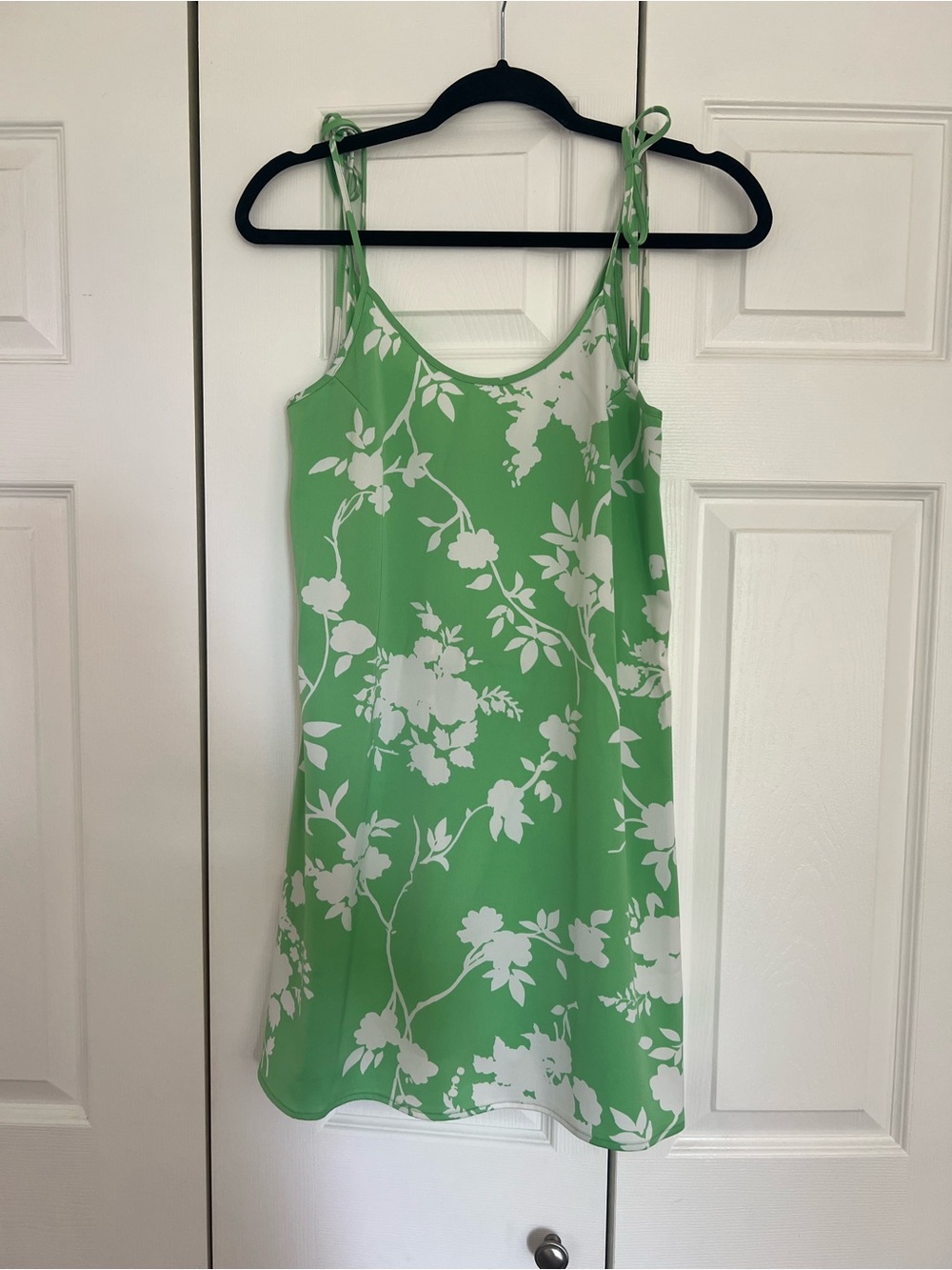 Urban Outfitters Green and White Floral Tie-Shoulder Slip Dress